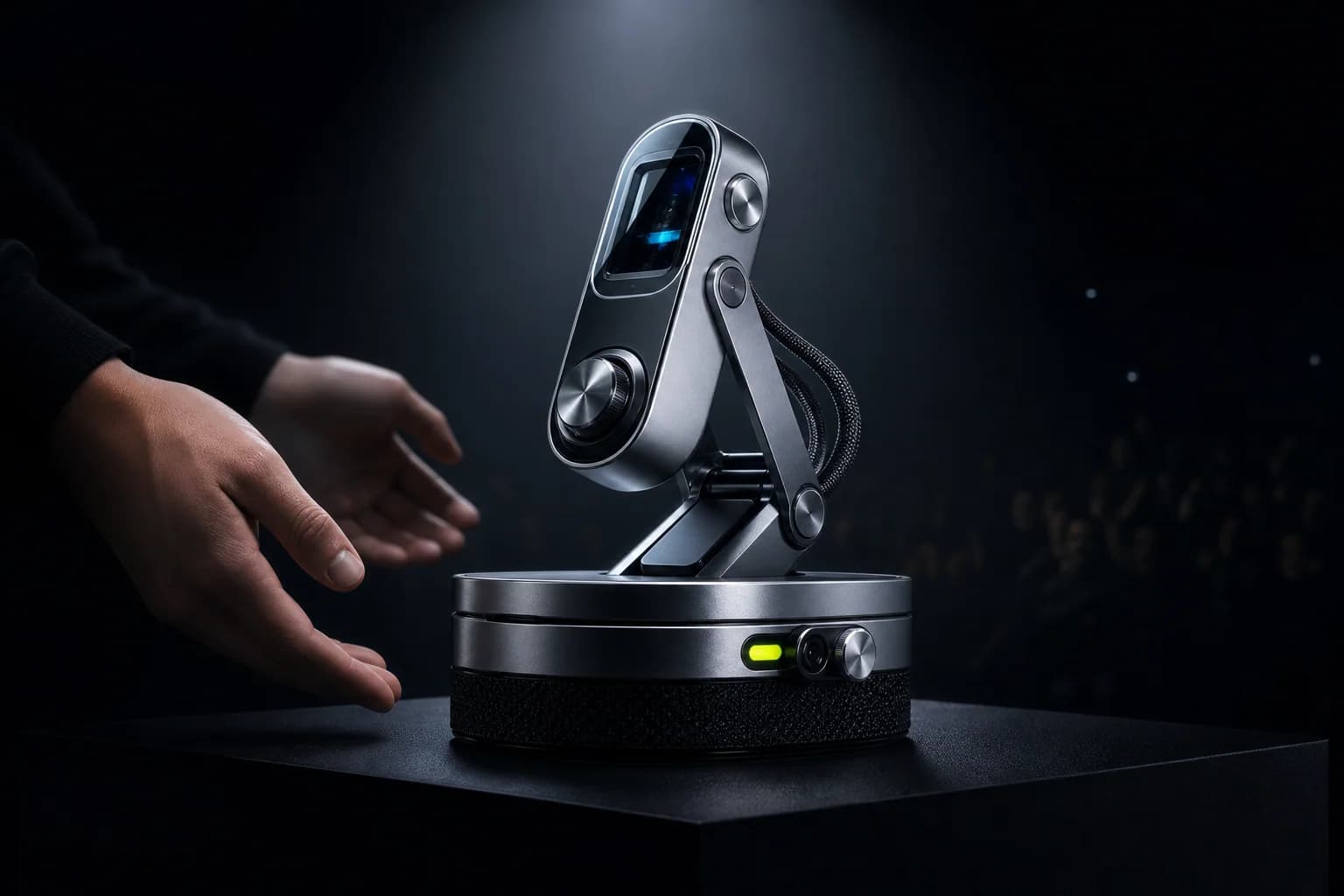 An original concept for a next-generation AI hardware product on a launch stage